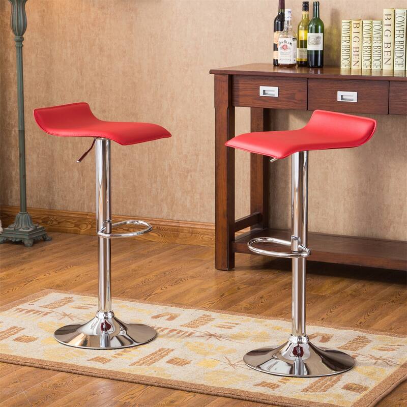 Set of 2 Chrome Air Lift Adjustable Swivel Stools with Footrest