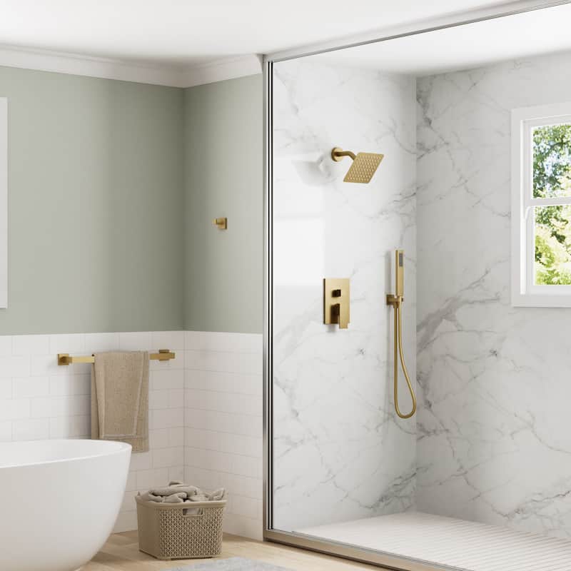 GRANDJOY 2-Function Rainfall Shower System with Handheld, Single Handle Wall-Mount Design