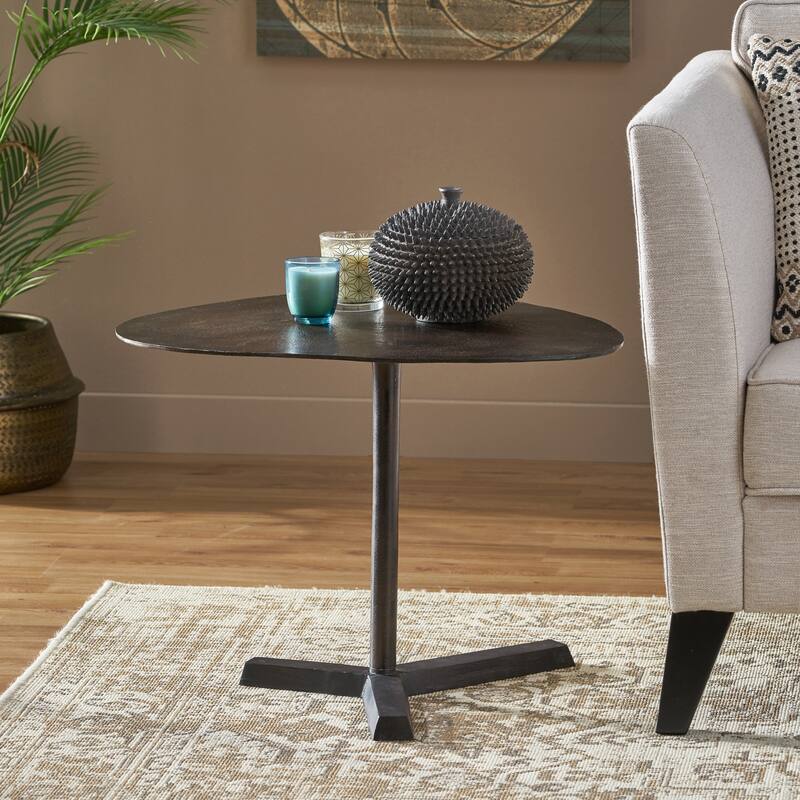 27.25" Industrial Handcrafted Designed Side Table with Elliptical Tabletop and Tripod Stand Base - Bronze