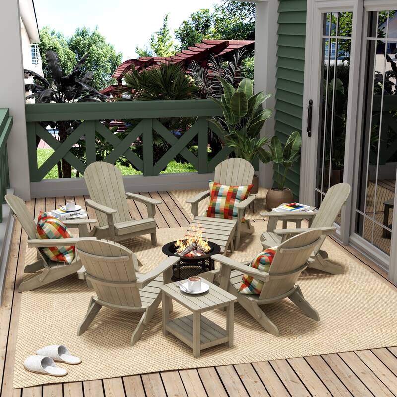 Vineyard HIPS Outdoor Folding Eco-Friendly All Weather Seashell Adirondack Chairs (12-Piece Conversation Set)