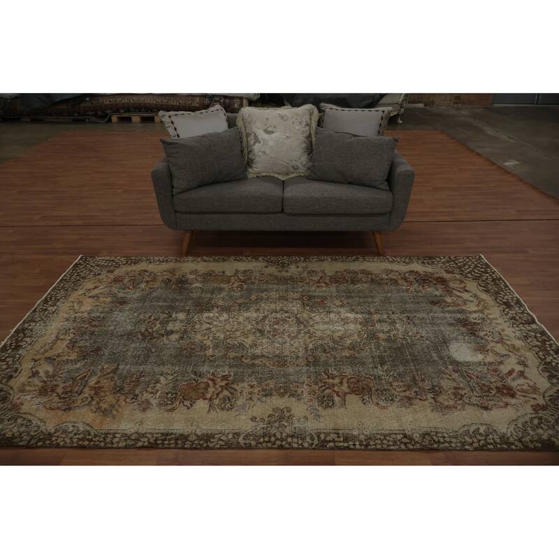 Hand Knotted Oriental 100% Wool Carpet Transitional Floral Beige & Ivories Anatolian Area Rug - 9' 0'' X 5' 5''