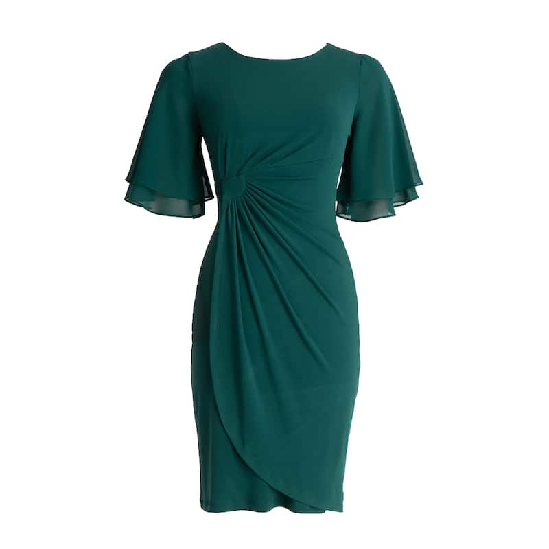 Connected Apparel Short Sleeve Solid Mid-Length Dress - Deep Spruce - 12
