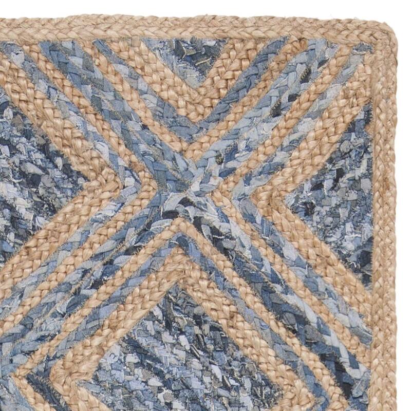 Area Rug 6x9 Natural Blue Jute Denim Braided Flatweave Living Room Bedroom Rug - 108 x 72