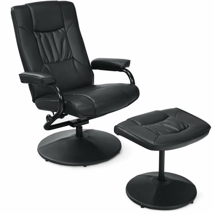 360° PVC Leather Swivel Recliner Chair with Ottoman - Black
