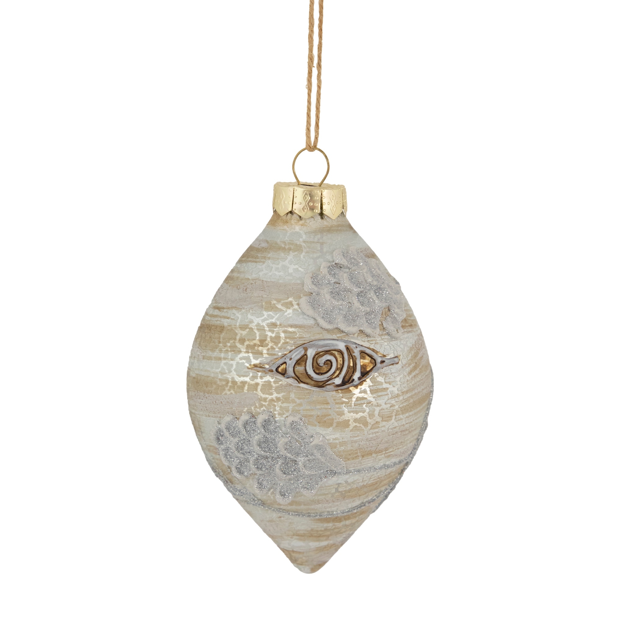 5" Birch Wood and Glitter Pine Cones Glass Finial Christmas Ornament