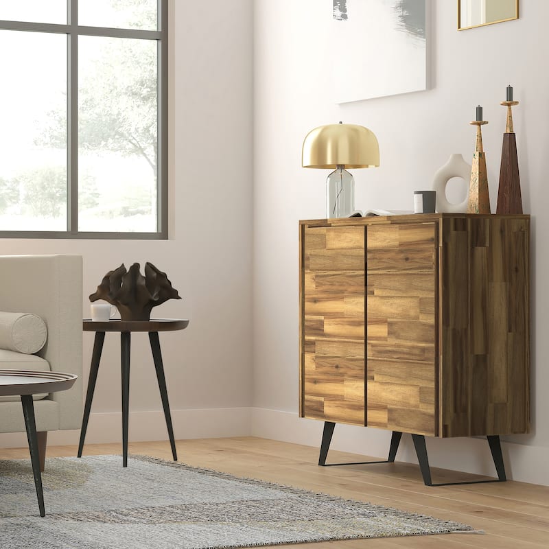WYNDENHALL Mitchell SOLID WOOD and Metal 39 inch Wide Modern Industrial Medium Storage Cabinet - 39"w x 17"d x 42" h - Distressed Golden Wheat