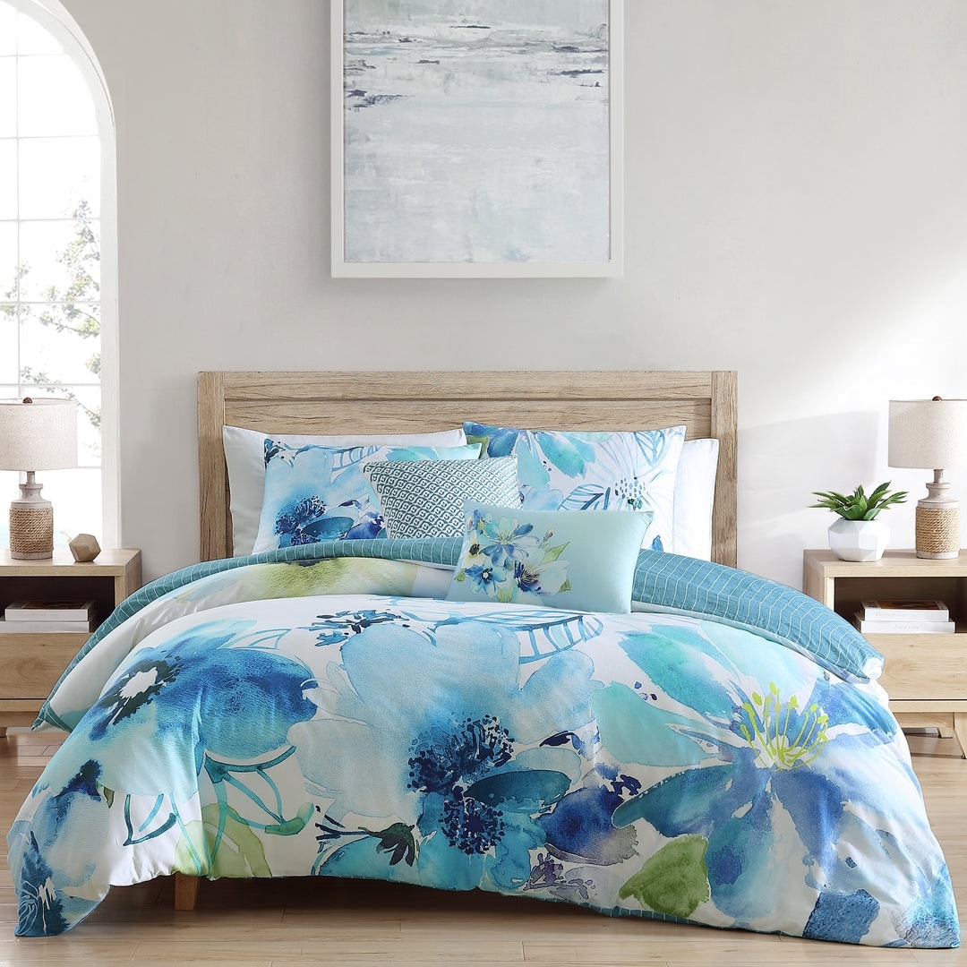 Bebejan Watercolor Blue 100% Cotton 5-Piece Reversible Comforter Set