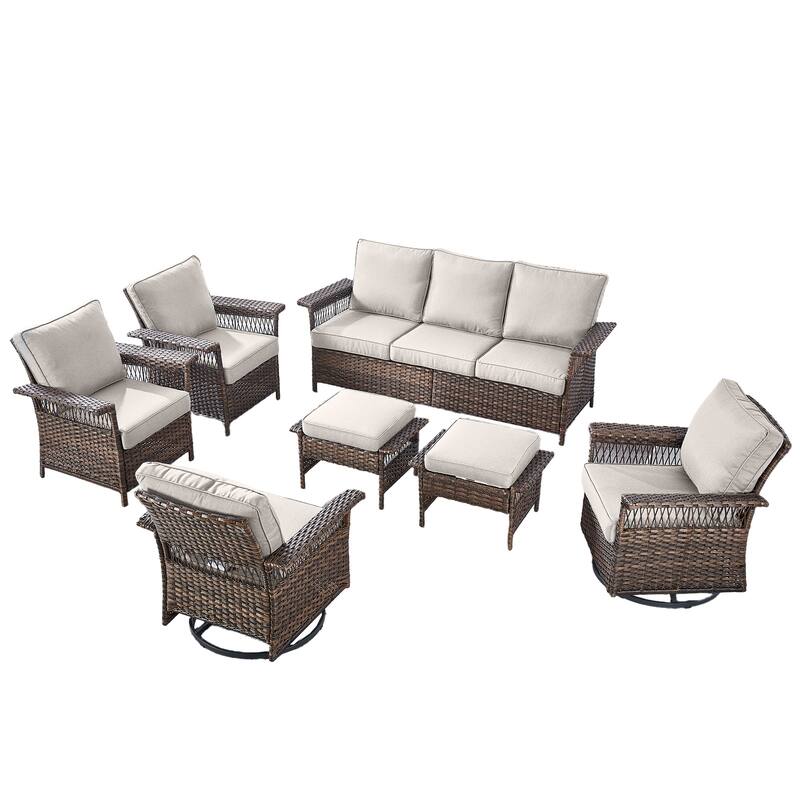 Pocassy Outdoor Swivel Chairs with Sofa Chair Ottoman and Table Set