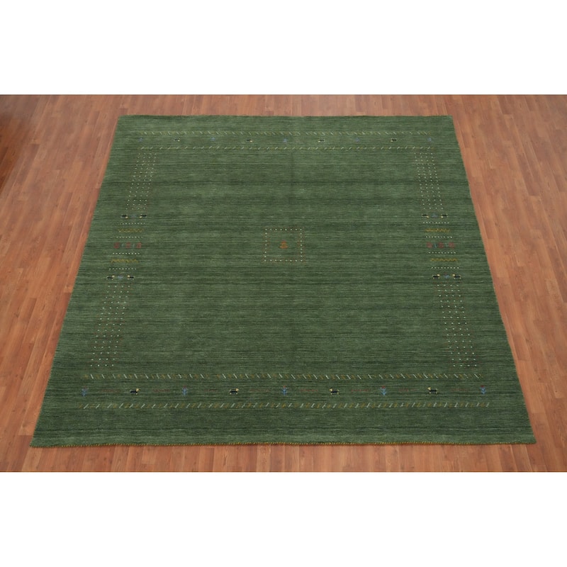 Hand Knotted Oriental 100% Wool Carpet Tribal Animal Pictorial Green Gabbeh Area Rug - 9' 8'' X 9' 9''