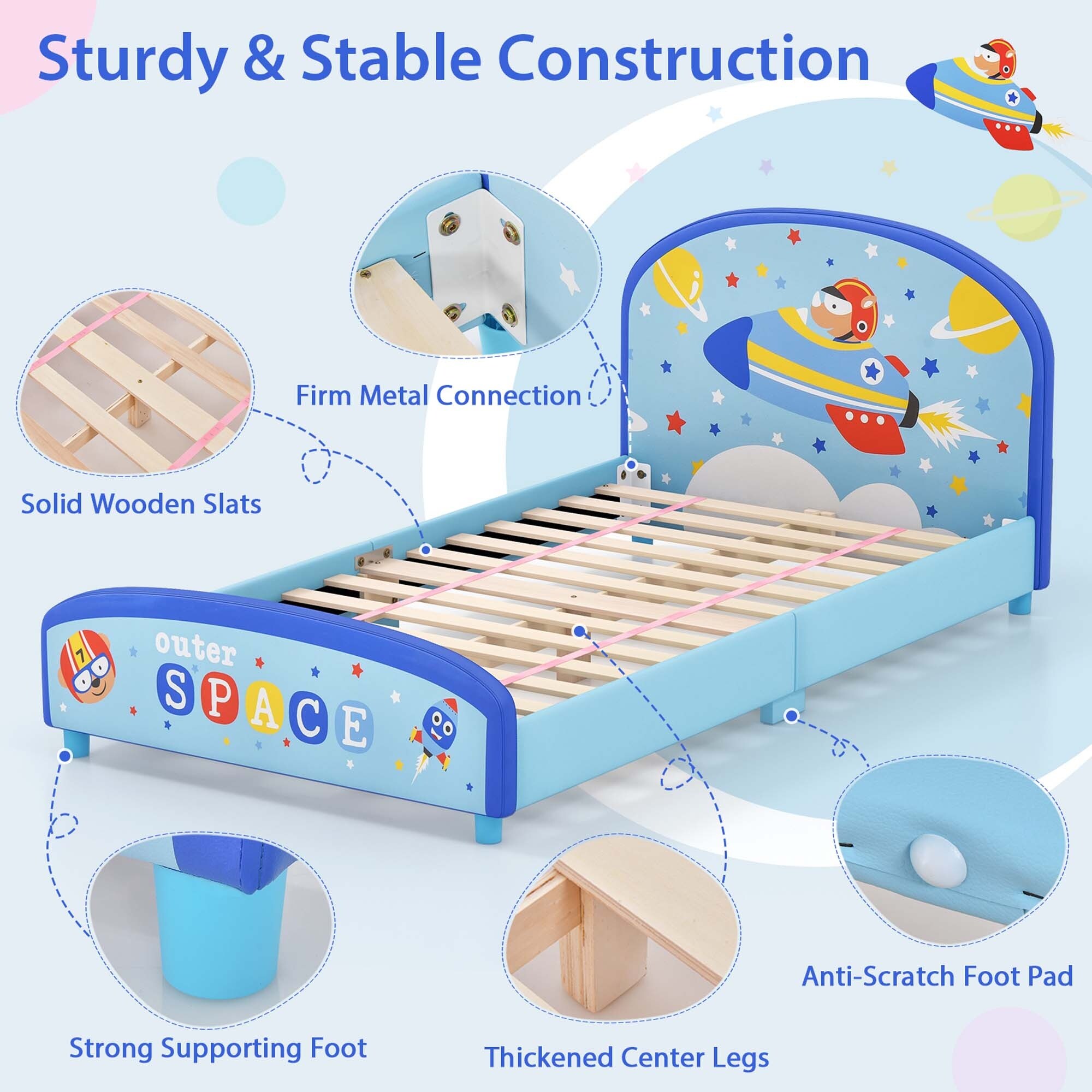 Honeyjoy Children Twin Size Upholstered Platform Single Bed