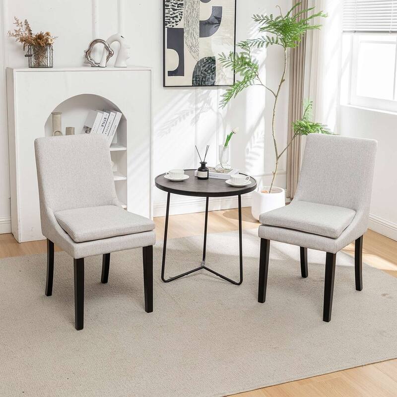 Modern Armless Padded Dining Chairs, Set of 2, with Solid Wood Legs, Suitable for Kitchen, Dining Room - Light gray/linen