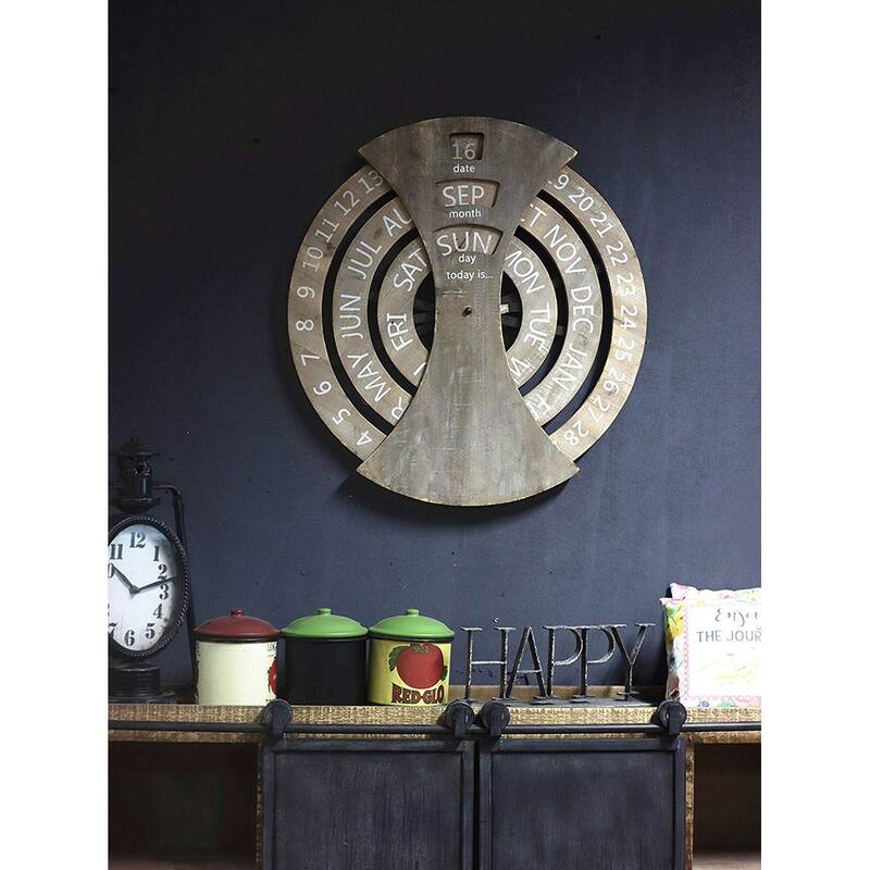 Rustic Wood Wall Mounted Spin Perpetual Calendar