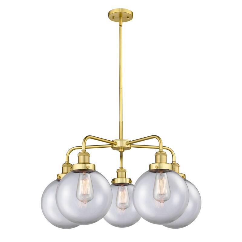 Innovations Lighting Beacon - 5 Light 26" Stem Hung Chandelier - Clear/Satin Gold
