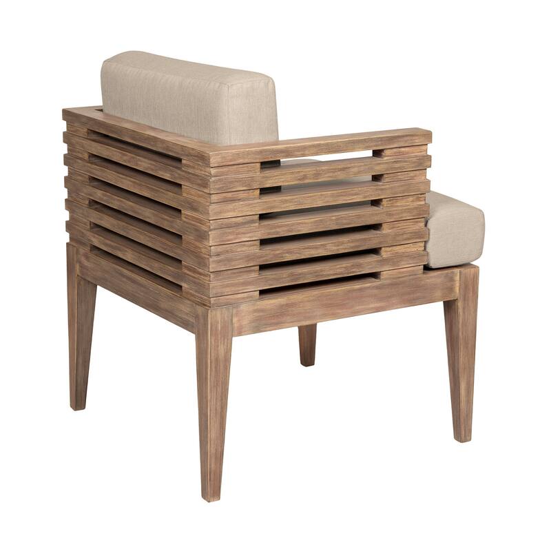 Hida 24 Inch Outdoor Patio Dining Chair, Ridged Brown Wood, Olefin Cushions