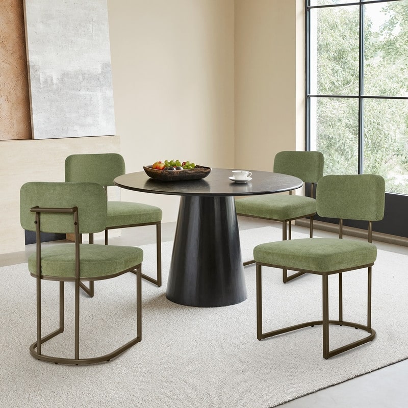 Spruce & Spring Arthur Dining Chair Set with Brass or Black Frame - Set of 4 - Green-Brass Frame