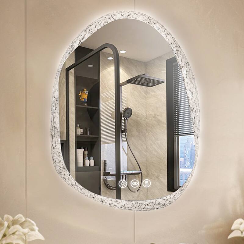 Irregular Crystal Edge Smart LED Bathroom Mirror 3 Colors Dimmable Light