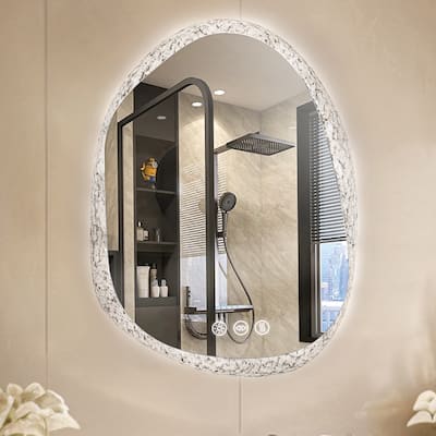 Irregular Crystal Edge Smart LED Bathroom Mirror 3 Colors Dimmable Light