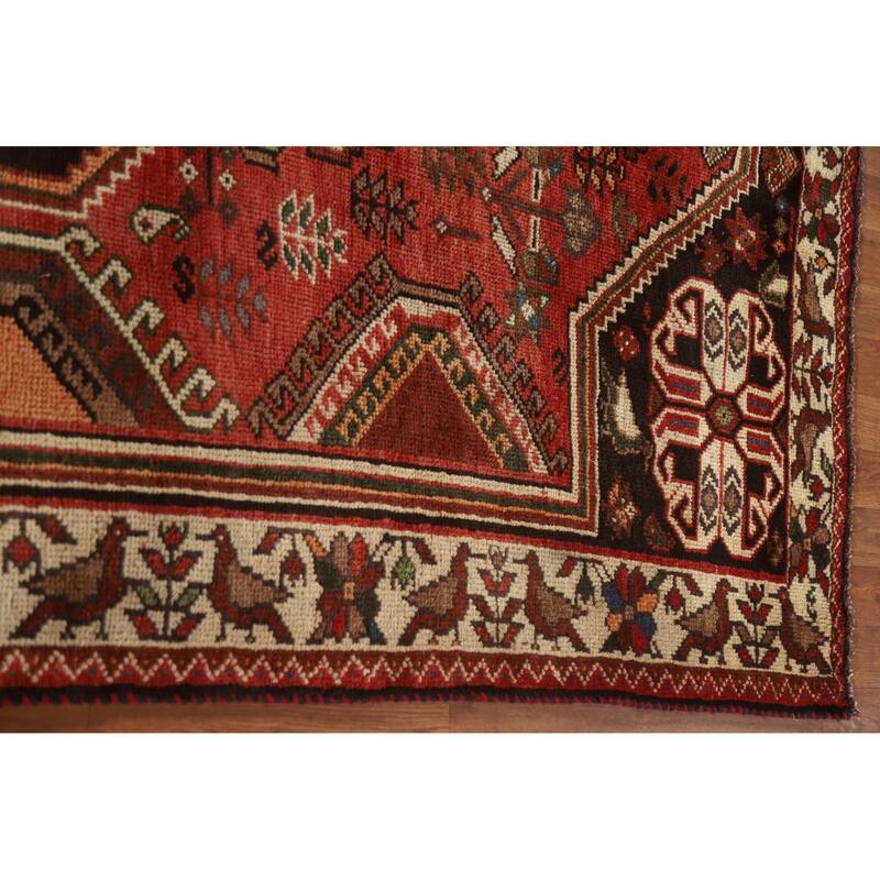 Red Shiraz Persian Vintage Area Rug Hand-Knotted Wool Carpet - 5'1"x 8'5"