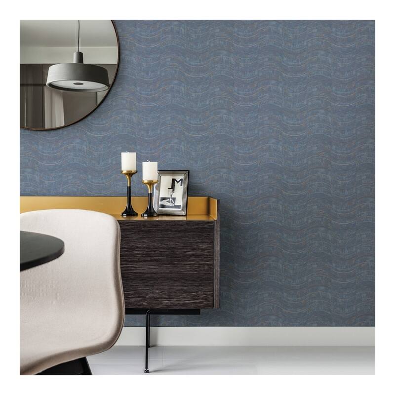 Brewster Hydra Blue Geometric Wallpaper - 21 x 396 x 0.025