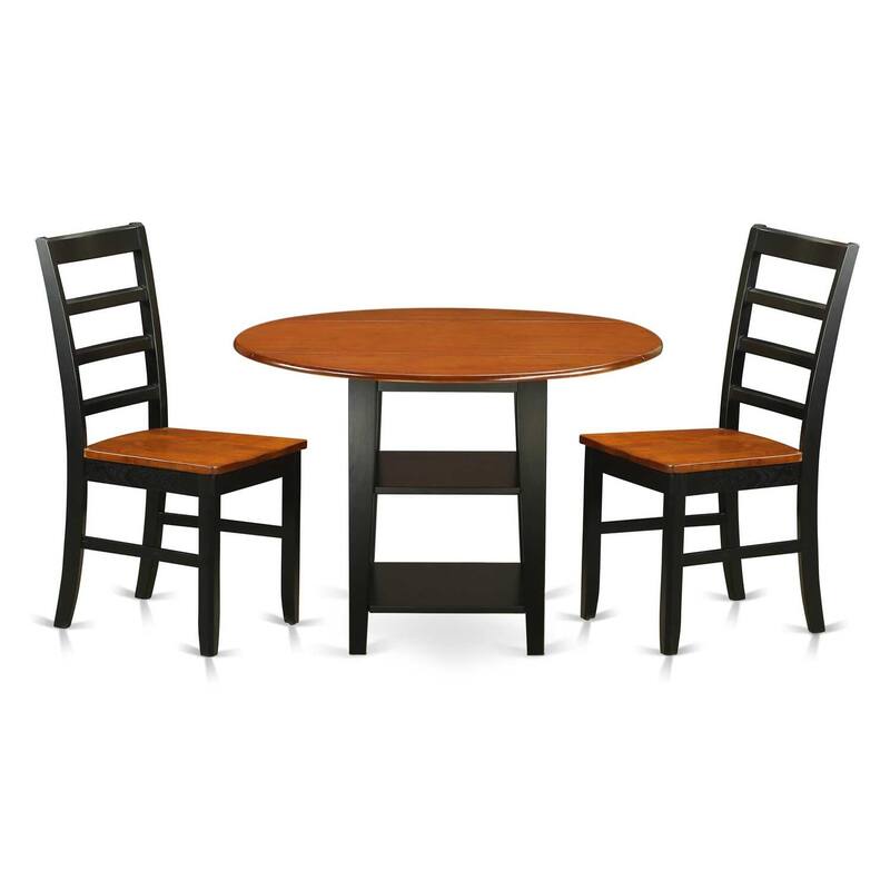 HomeStock 3-Piece Black and Cherry Finish Round Solid Wood Top Dining Table Set