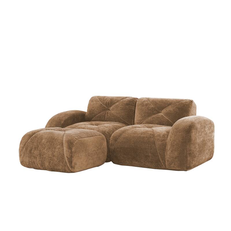 Velvet Tufted Loveseat Sofa Modular Couch, Boneless Deep Seat 2-Seater Couch, Available with/without Ottoman