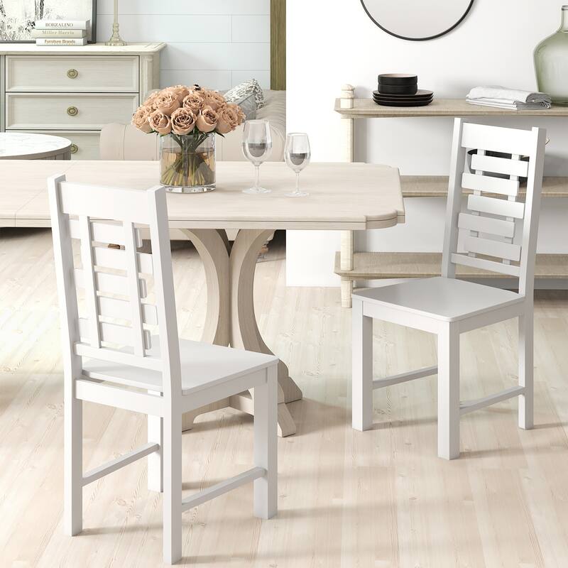 Classic Solid Wood Dining Chairs Set of 2 with High Back and Hollowed Design Vintage Style Kitchen Chairs - 18" x 21" x 39.5"