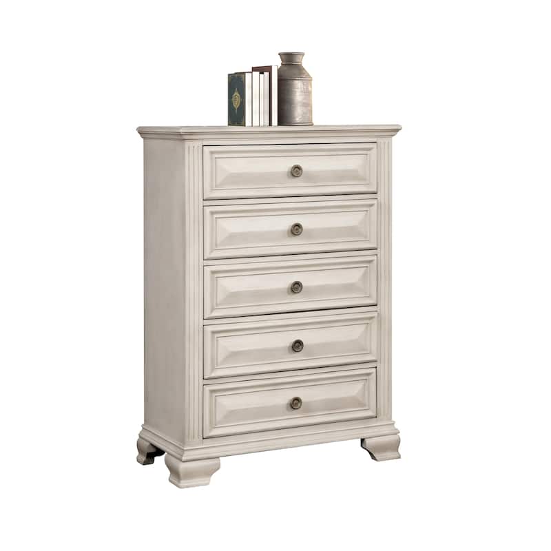 Roundhill Furniture Renova Distressed Parchment 5-Drawer Chest