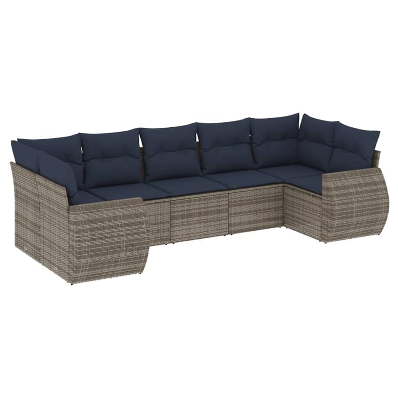 vidaXL 7 Piece Patio Sofa Set with Cushions Grey Poly Rattan - 24.4" x 24.4" x 27.2"