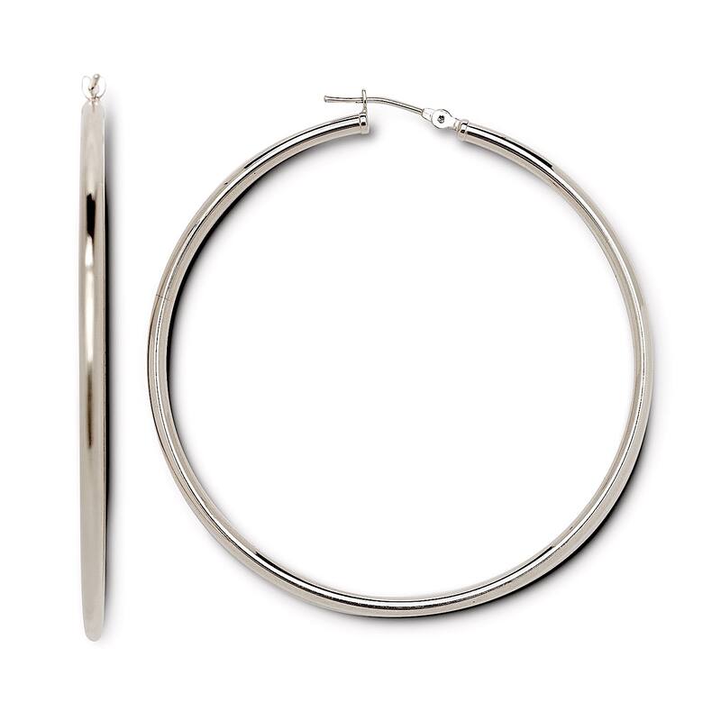 Curata 14K Gold 50mm (2") Seamless Polished Large Classic Hoop Tube Earrings - White