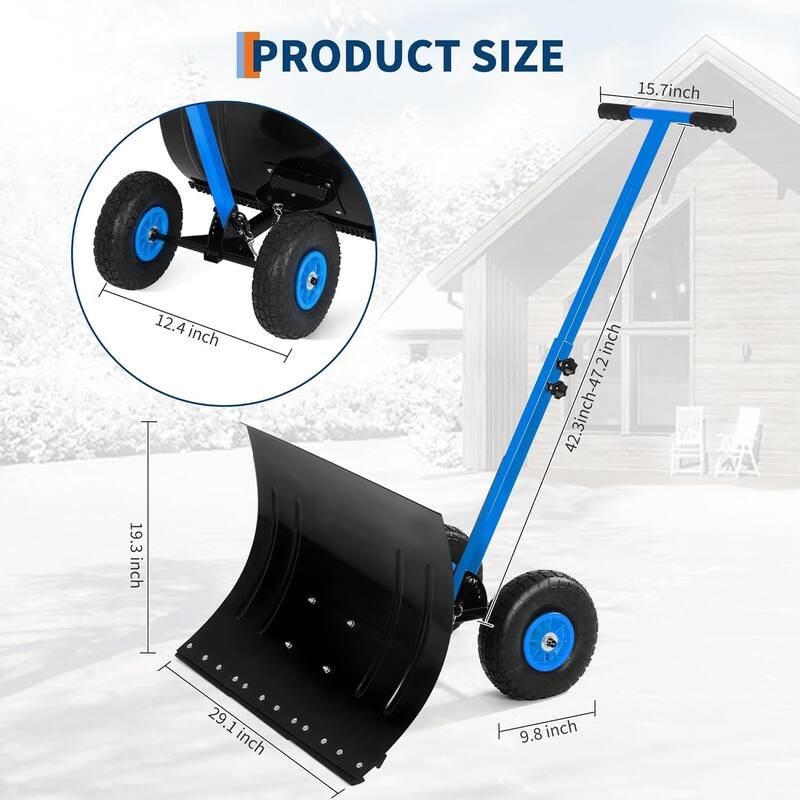 29.1W x 19.3H Snow Shovel with Wheels - 29.1W x 19.3H