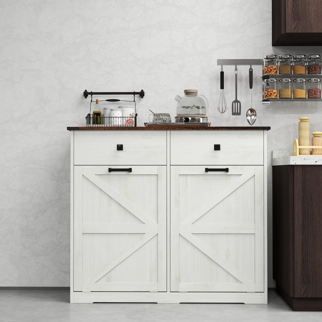 White Double Tilt Out Trash Cabinet Storage Cabinet Trash Can Cabinet