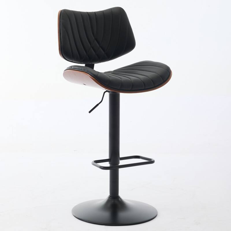 Mid-Century Modern Swivel Bar Stool - Walnut Finish & Faux Leather, Adjustable Counter Height