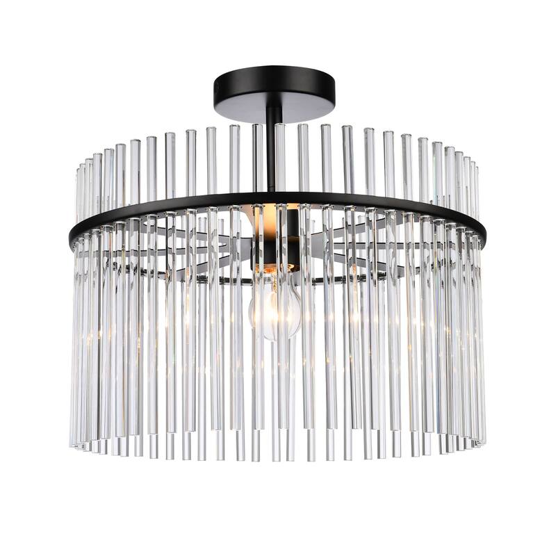 Artcraft Ava 1-Light Semi Flush Mount - Black with Clear Glass Rods Shade
