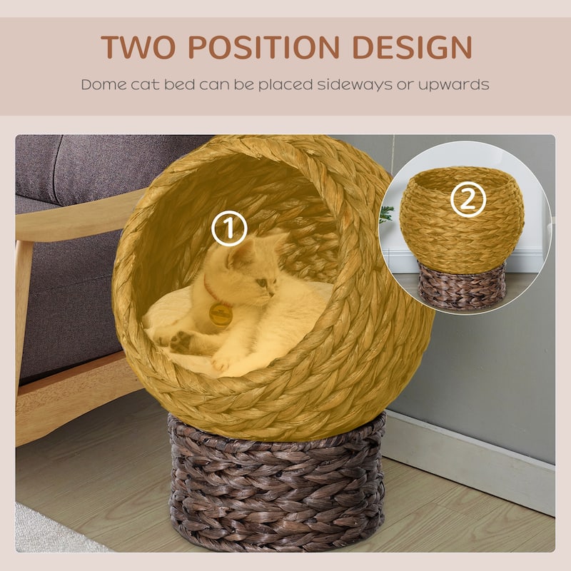 PawHut Handwoven Elevated Cat Bed with Soft Cushion & Cat Egg Chair Shape