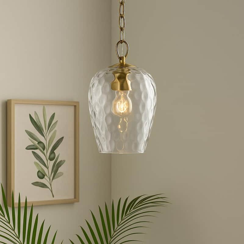 Modern Hammered Pendant with 60'' Adjustable Chain, Thick Textured Glass Shade