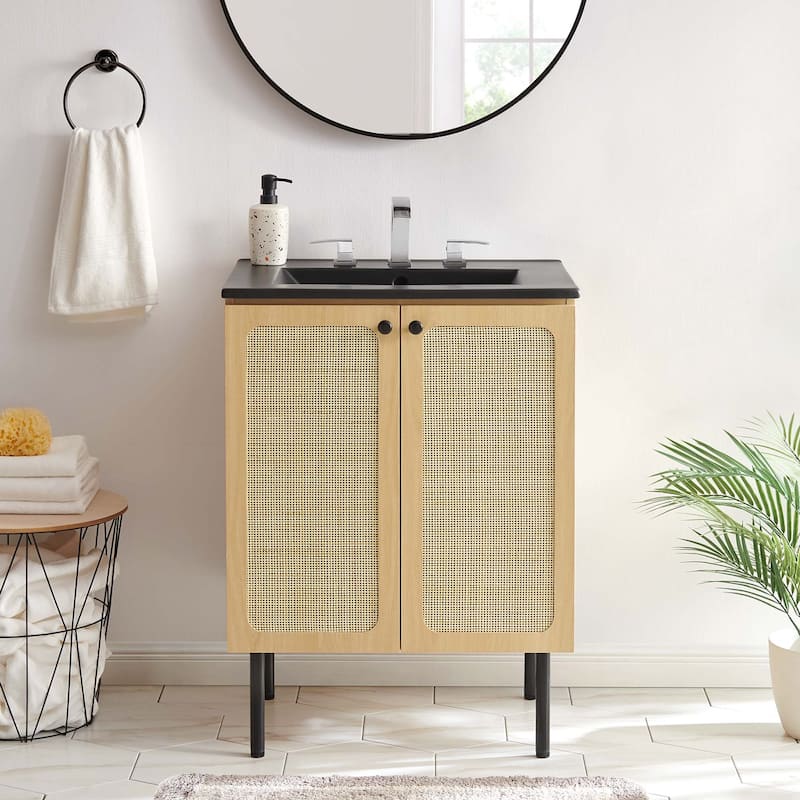 Chaucer Bathroom Vanity with Black Basin Included - Oak Black - 24"