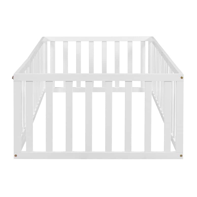 Montessori Twin Floor Bed with Fence and Door - Safe, Fun, and Functional Design for Toddlers