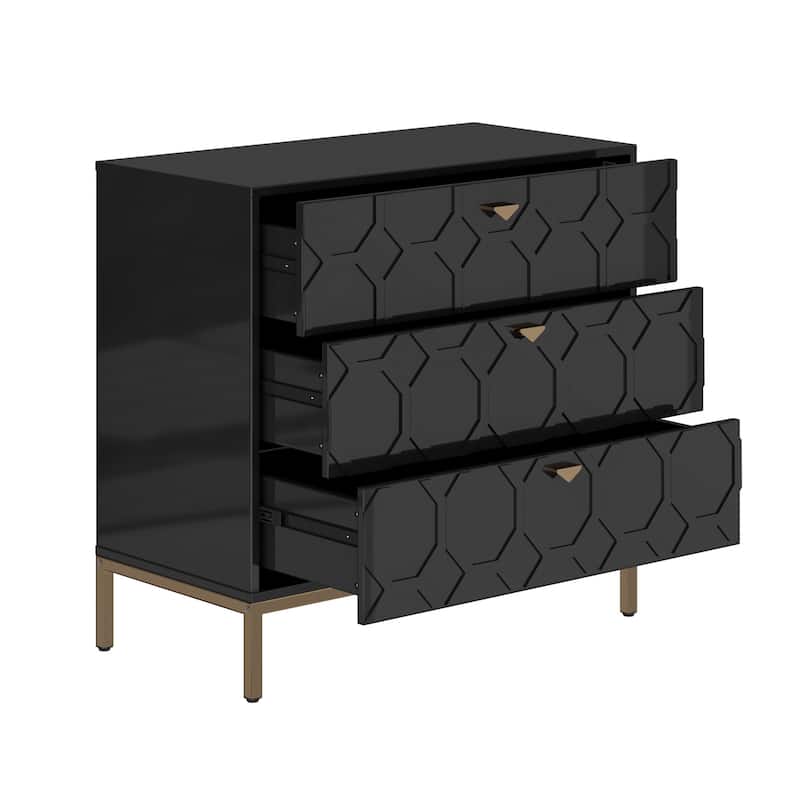 Clihome Modern Wooden Glossy 3-Drawer Storage Chest