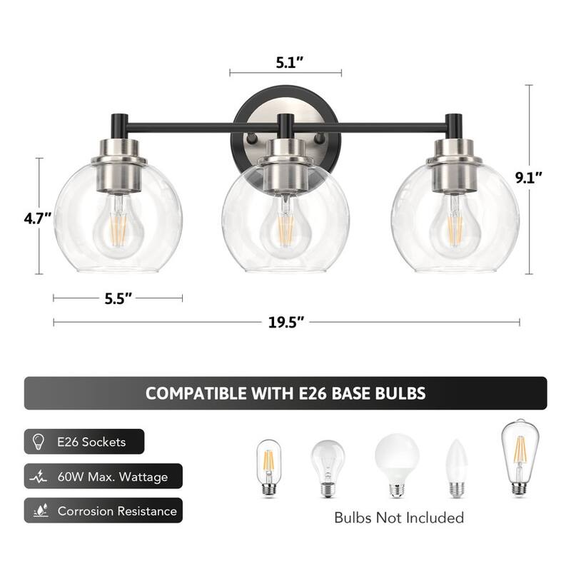 Dimmable Bathroom Vanity Light Globe Glass Shades