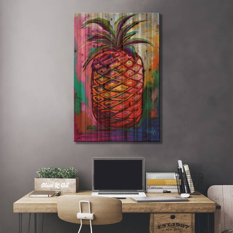 Pineapple Print On Wood by David Hinds - Multi-Color
