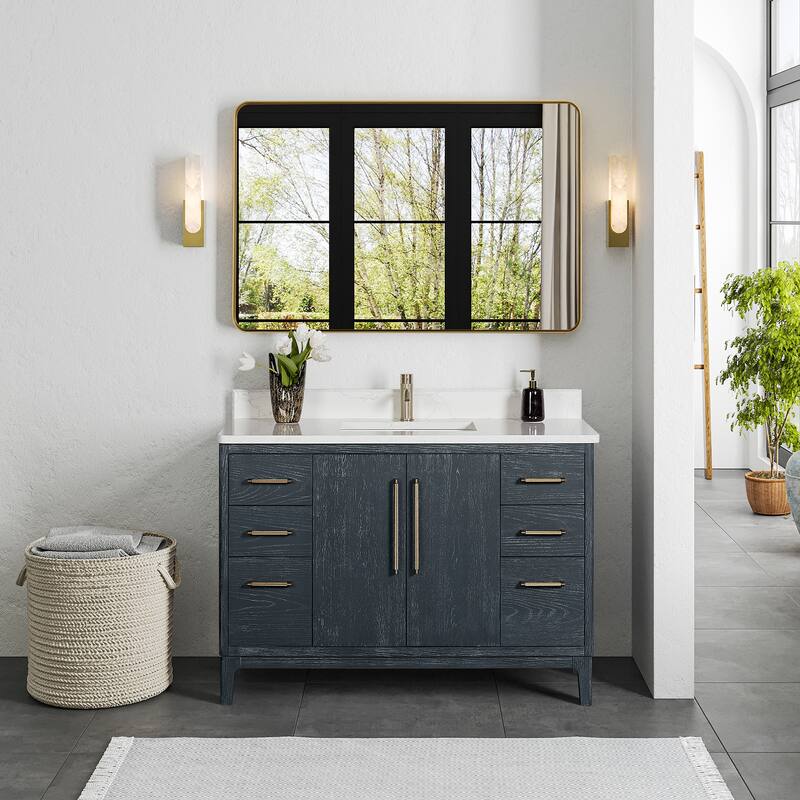 Gara Single Bath Vanity with Composite Stone Top without Mirror - 48in. - Washed Blue