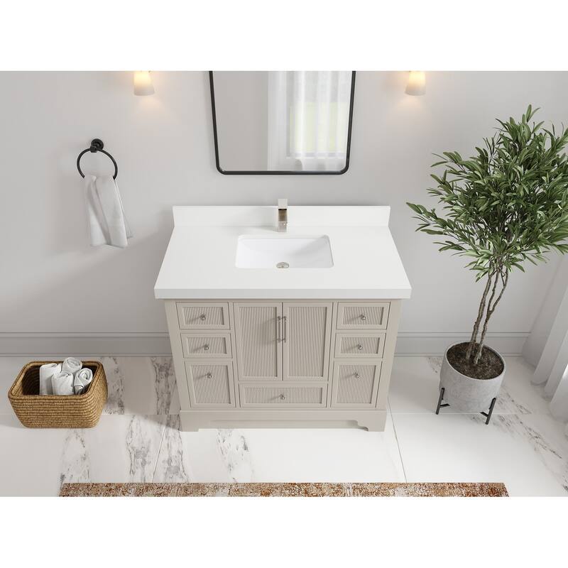 Willow Collections 42 in. W x 22 in. D Alys Single Sink Bathroom Vanity with Countertop - 2"White Quartz - Fine Grain