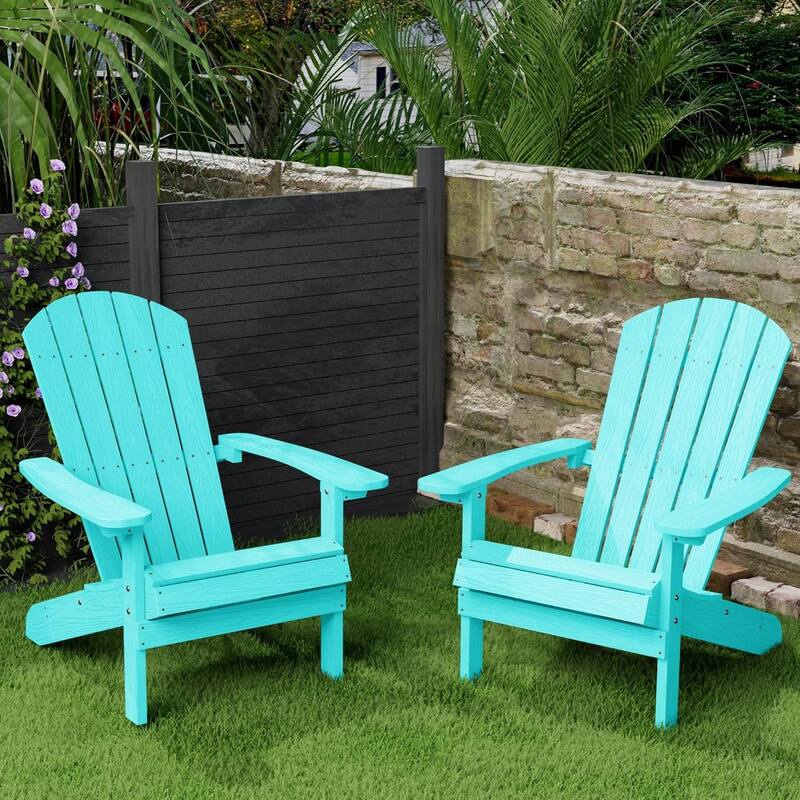WINSOON All Weather HIPS Outdoor Plastic Adirondack Chairs Set of 2 - Aruba Blue