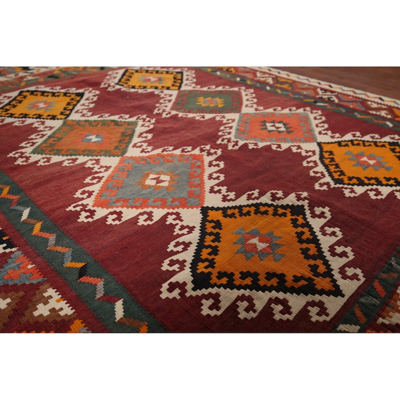 Vegetable Dye Red Tribal Kilim Qashqai Persian Vintage Wool Carpet - 5'4"x 6'3"