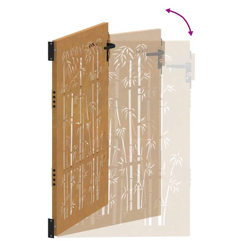 vidaXL Garden Gate Decorative Door Outdoor Fence Corten Steel Bamboo Design - 33.5 x 1.2 x 59.1"