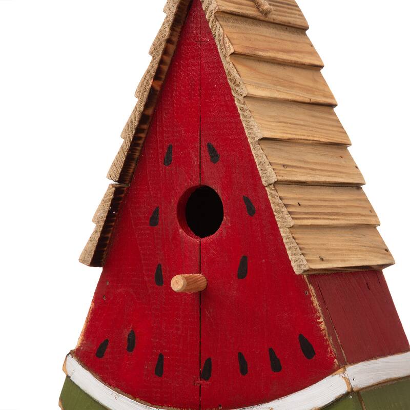 Glitzhome 11"H Distressed Solid Wood Watermelon Hanging Garden Birdhouse