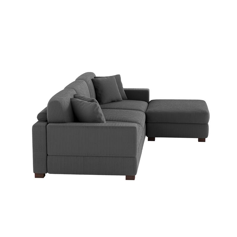 Ella 82" W/ 118" W Corduroy Modular Sectional Sofa with Ottoman