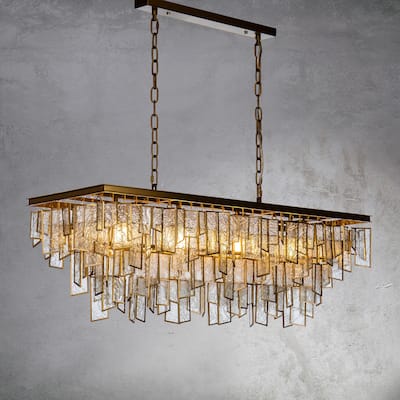 CraftHome 4-Light Mid-Century Modern Matte Gold Glass Fringe Chandelier for Dining Room with Water Glass Shade