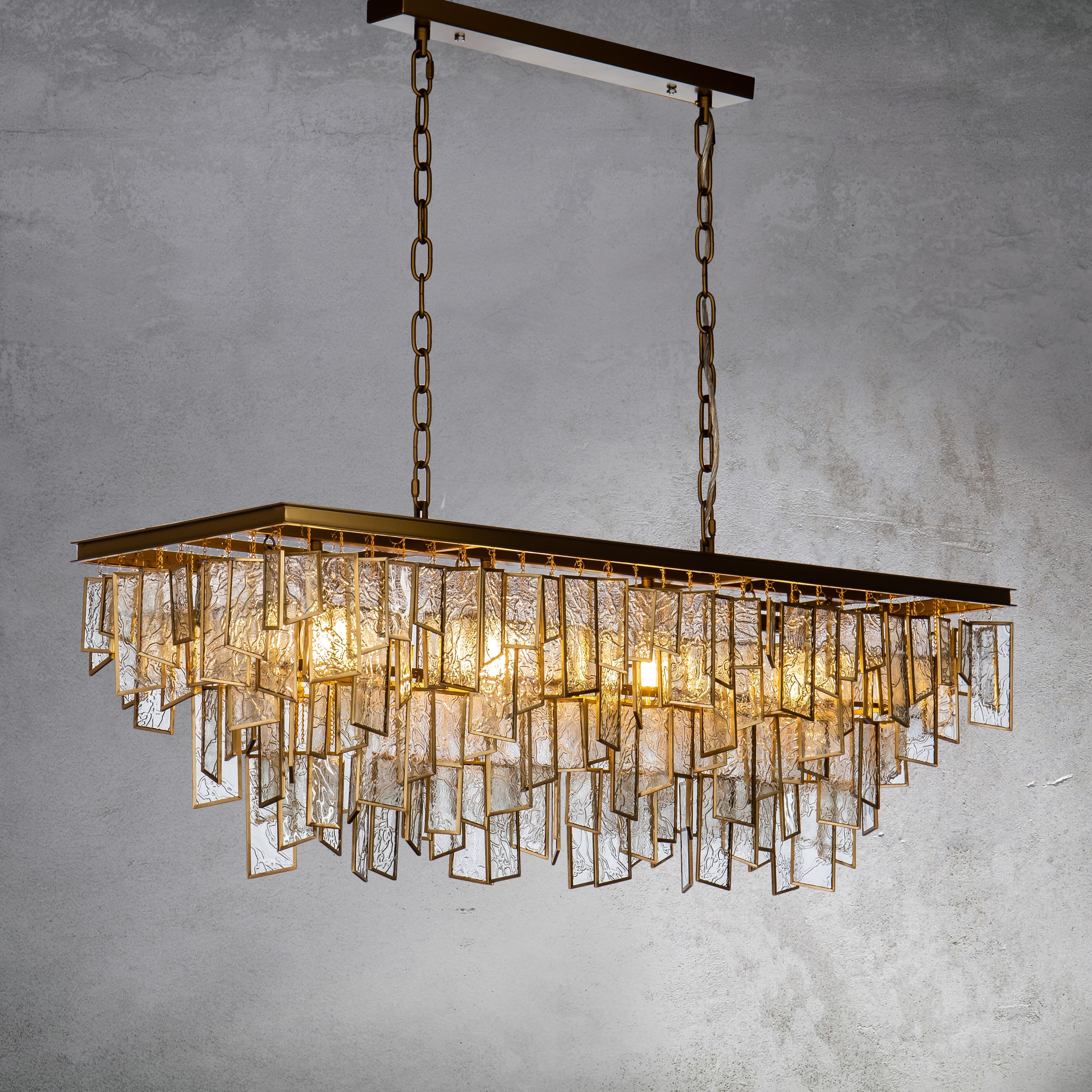 CraftHome 4-Light Mid-Century Modern Matte Gold Glass Fringe Chandelier for Dining Room with Water Glass Shade