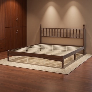 Platform Bed Walnut Back Rests King Walnut Wood Platform Bed with Gourd Headboard - Bed Bath & Beyond ...